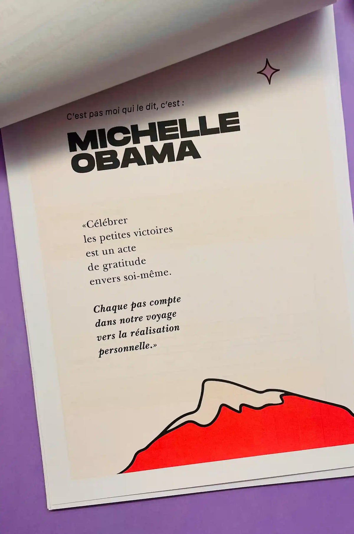 Page du guide Fortes « Fais-le, fête-le » consacrée à Michelle Obama et à la célébration des petites victoires