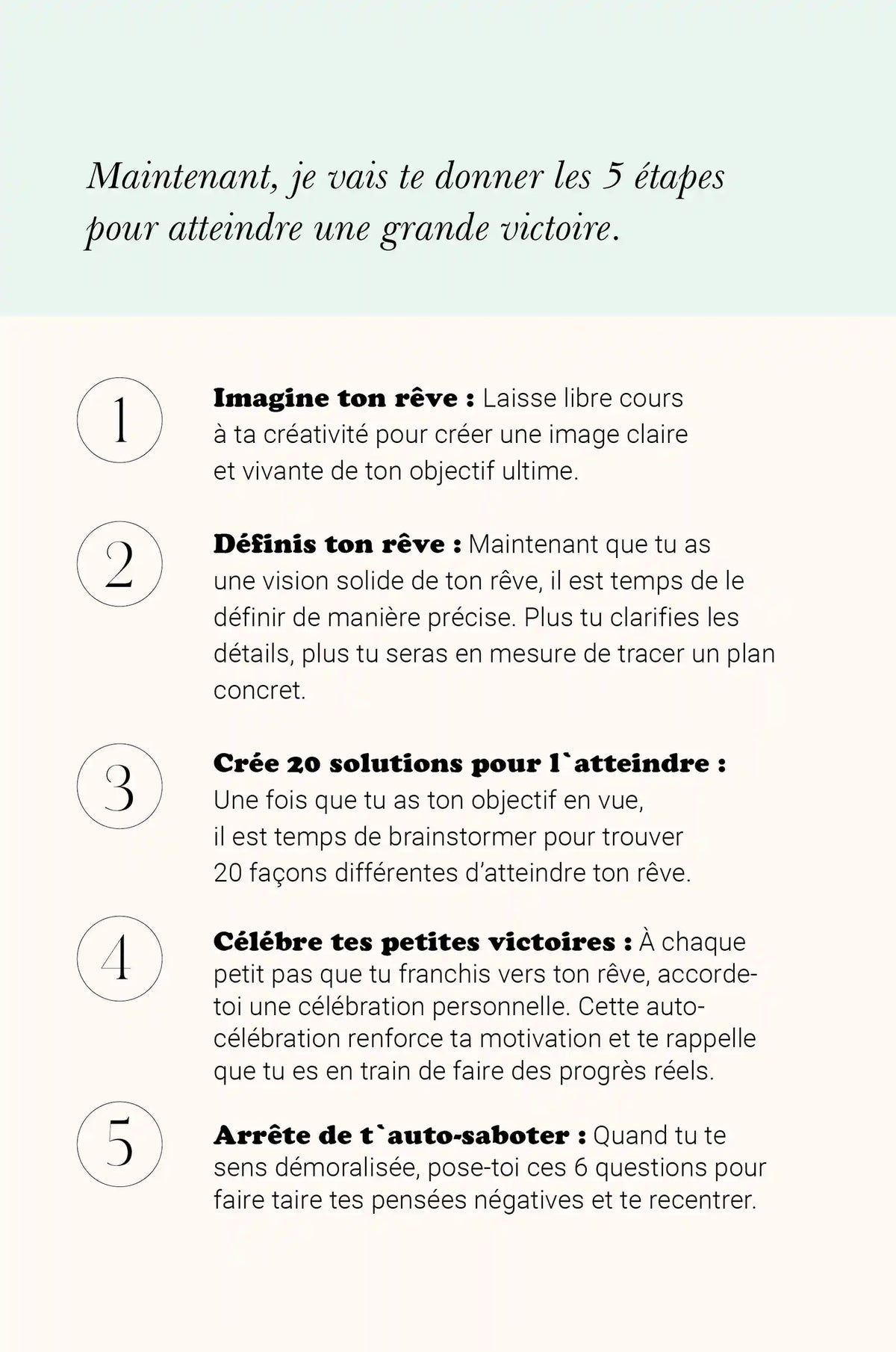 Page du guide Fortes « Fais-le, fête-le » présentant cinq étapes pour atteindre une grande victoire