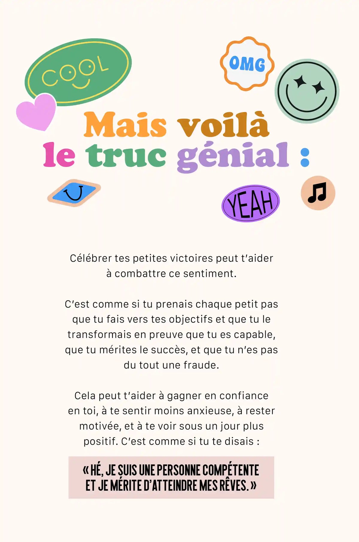 Page du guide Fortes expliquant comment célébrer ses petites victoires peut renforcer la confiance en soi