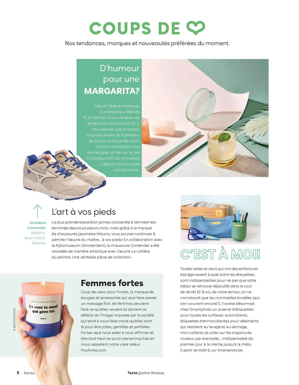 Page du magazine Flair présentant la bougie Fortes dans la sélection « Coups de cœur » Image